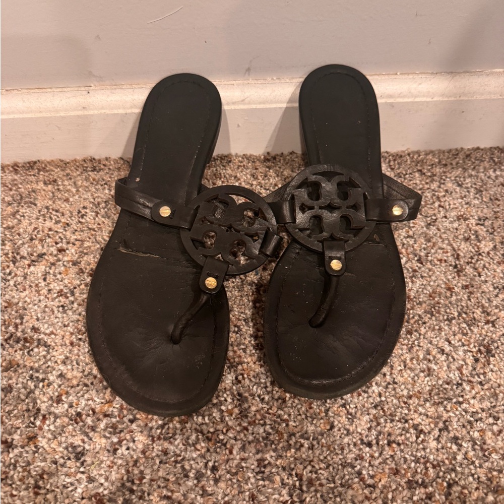 Tory Burch Black Sandals with Logo Detail
